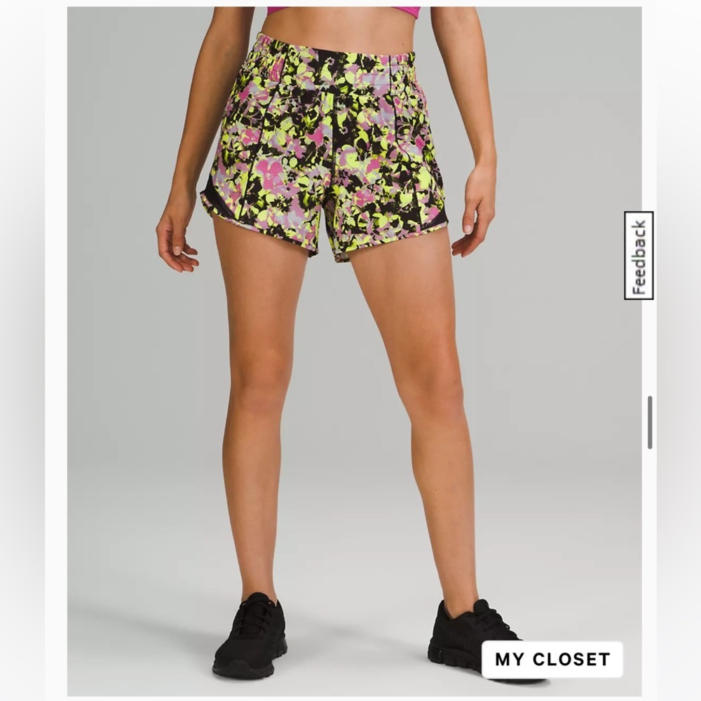 lululemon athletica Floral Print Athletic Shorts in Black, Pink, Yellow
